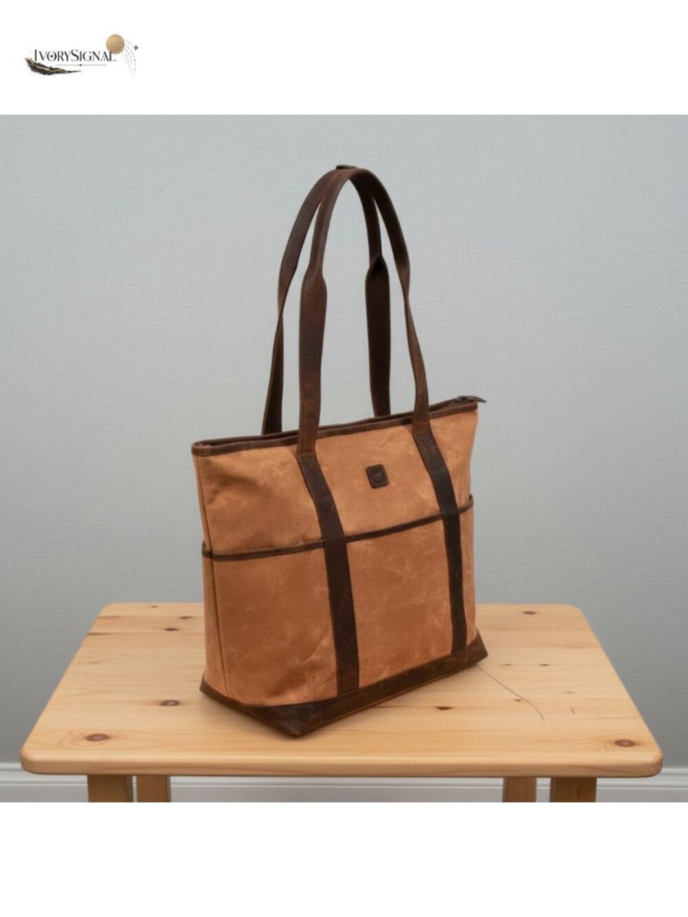 Large Waxed Canvas & Leather Work Tote Handbag